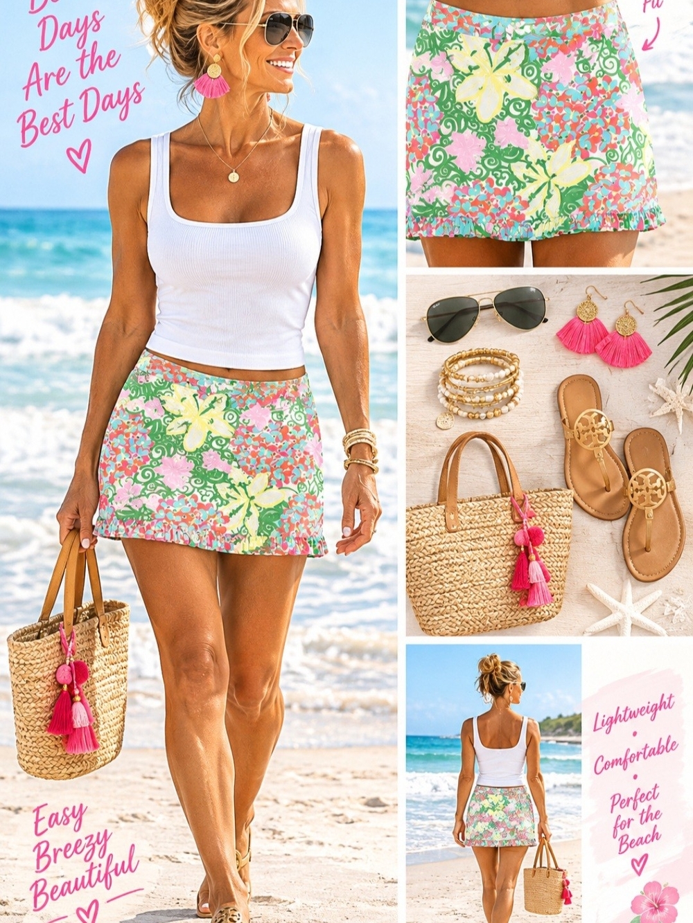 Lilly Pulitzer Callie Pink, Green & Yellow Floral Mini Skirt With Ruffle Hem